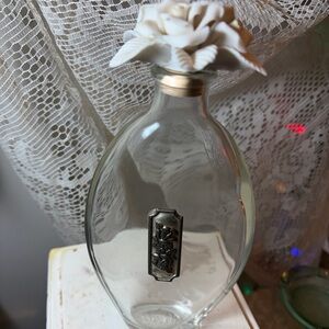 Vintage Cellini Collection Glass Perfume Bottle - Porcelain Rose Stopper